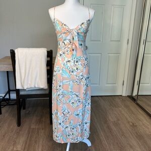 Minkpink Palm Springs Floral Print Peach Midi Dress - Size XS